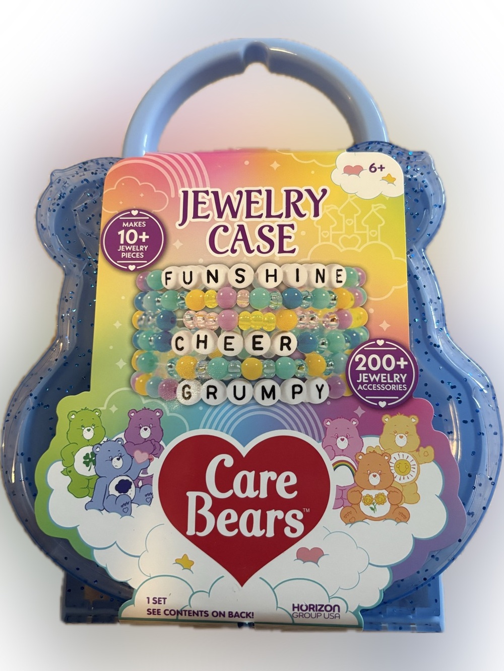 Care Bears Blue Sparkle Jewelry Case with Pastel Beads